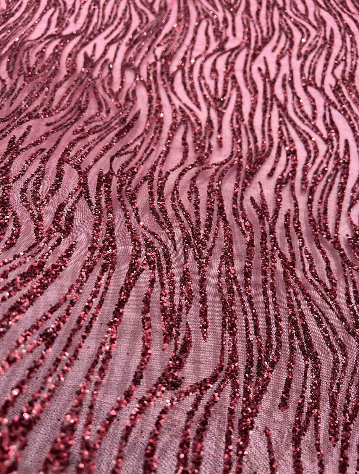 Glitter Lace on Mesh Burgundy
