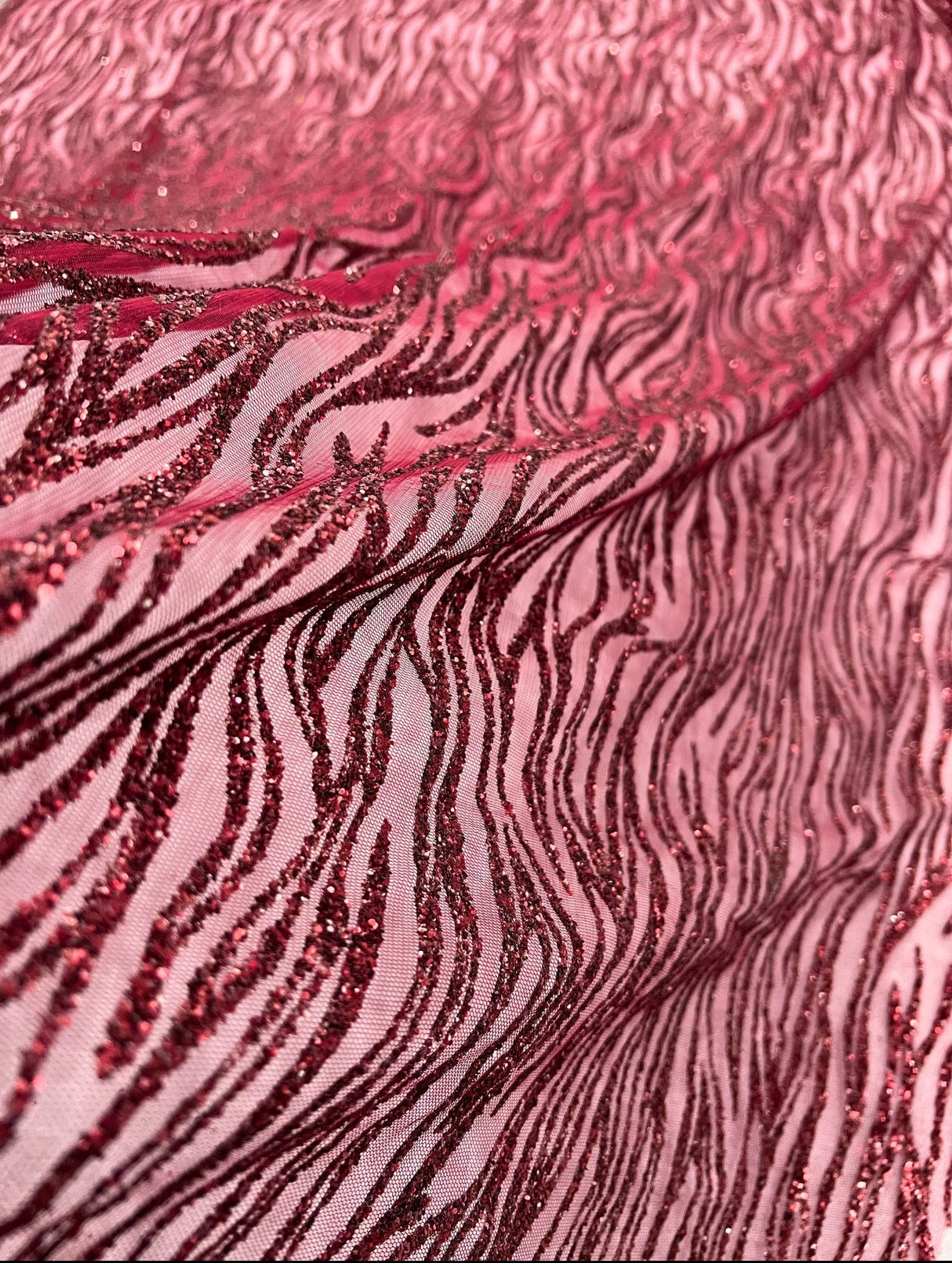 Glitter Lace on Mesh Burgundy