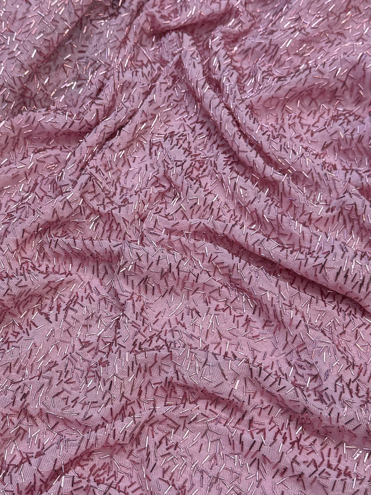Stretch Bugle Beaded Mesh Blush Pink