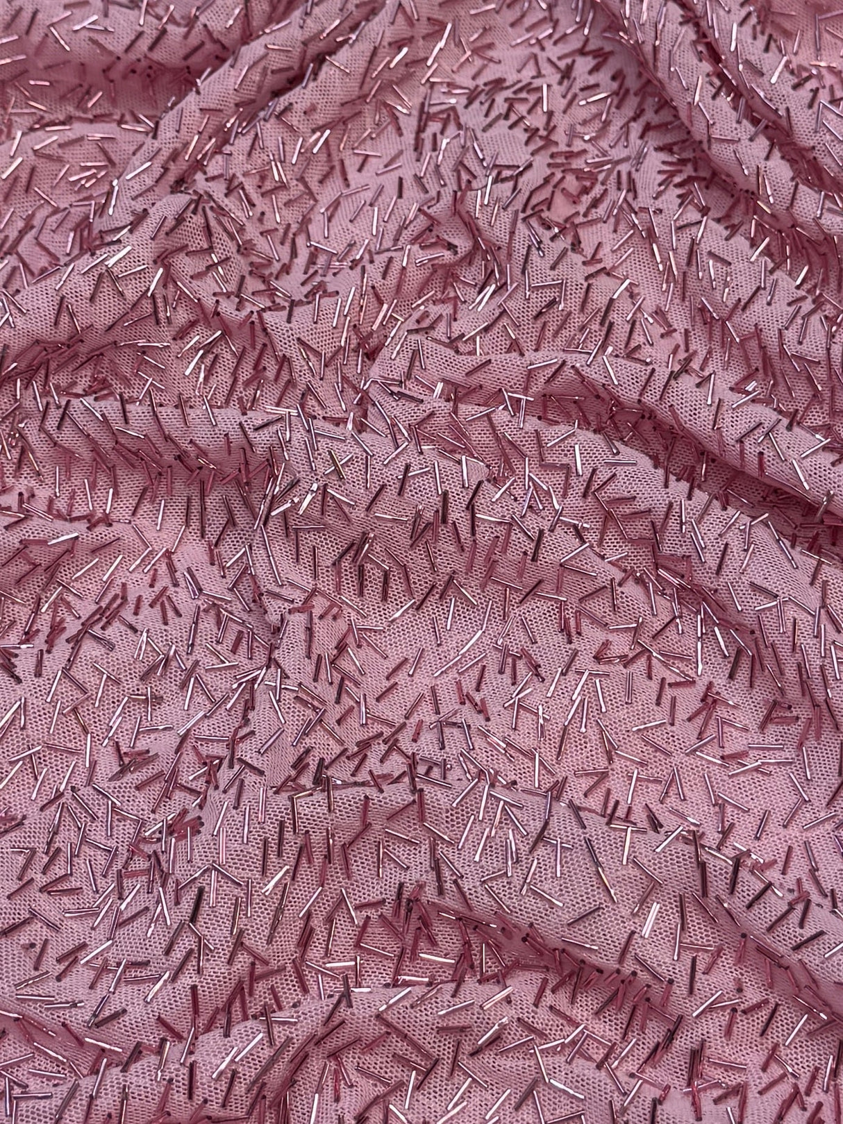 Stretch Bugle Beaded Mesh Blush Pink