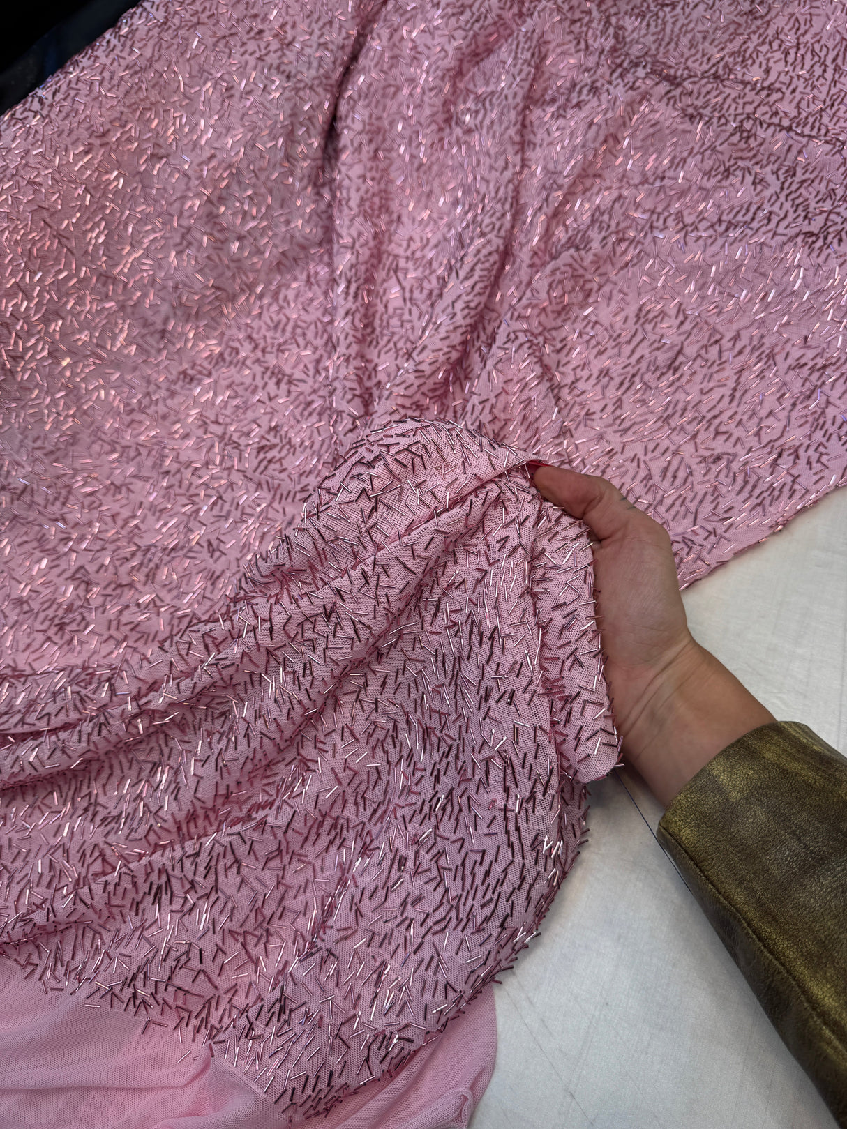 Stretch Bugle Beaded Mesh Blush Pink