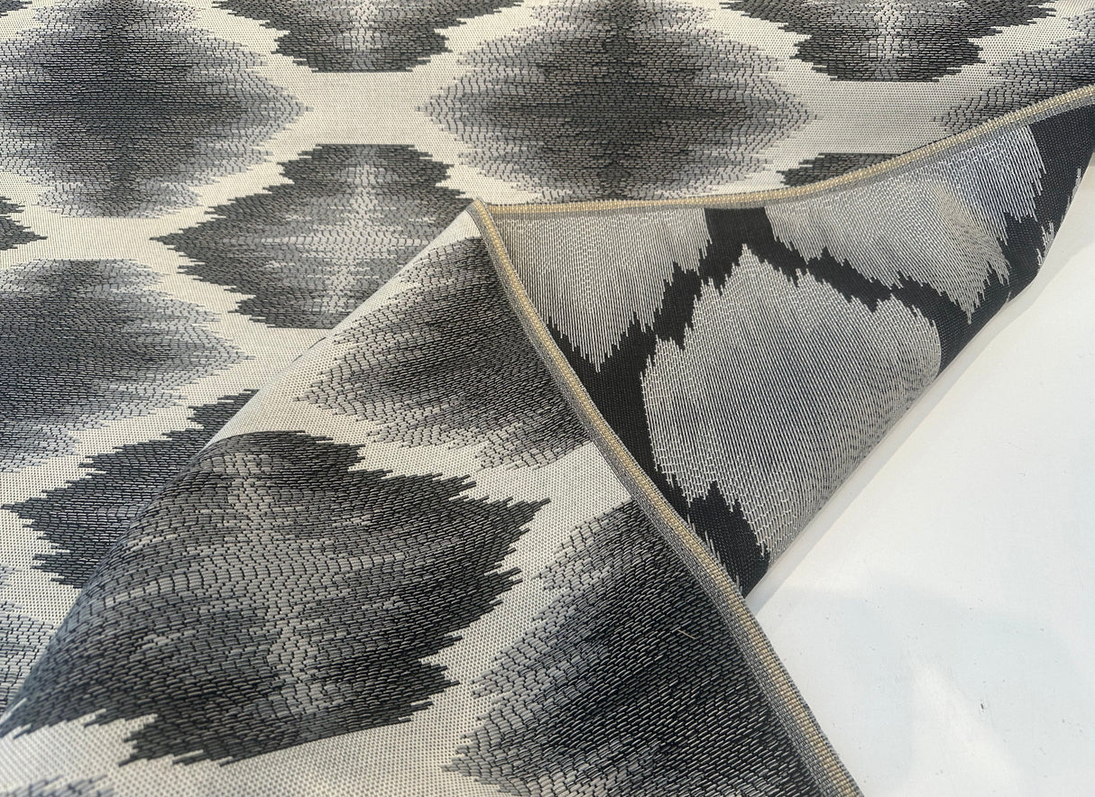 Obli Circles Polyester Fabric - Charcoal Gray Reversible Geometric Diamond Pattern, 62" Width (1 Yard)