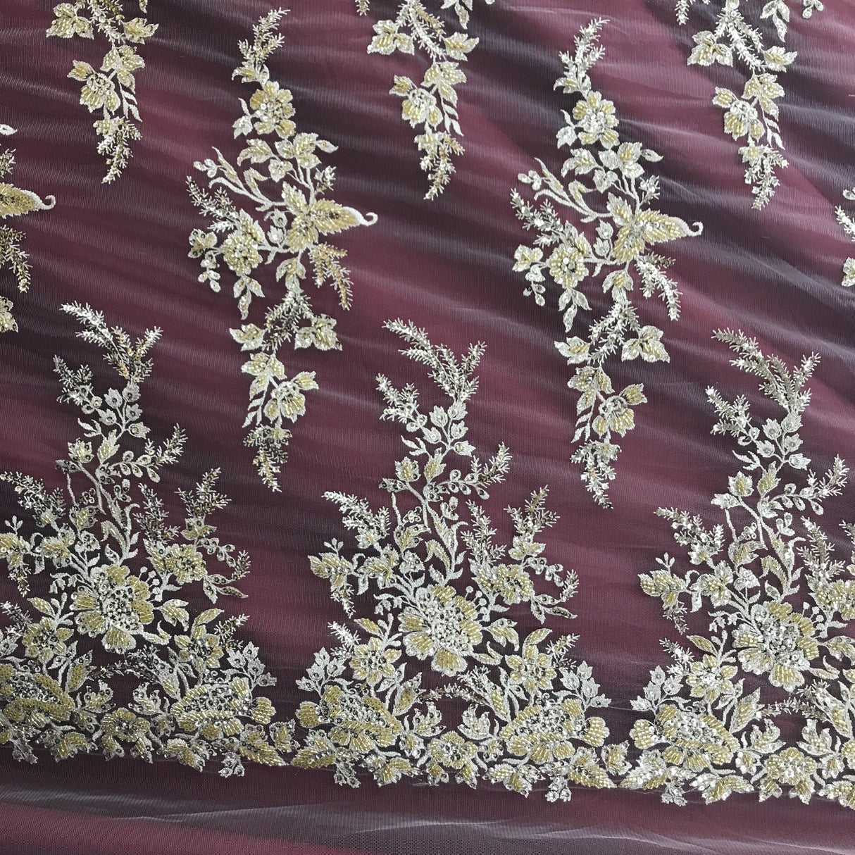 Beaded Sequined Lace Fabric 100% Polyester Net Mesh 52"