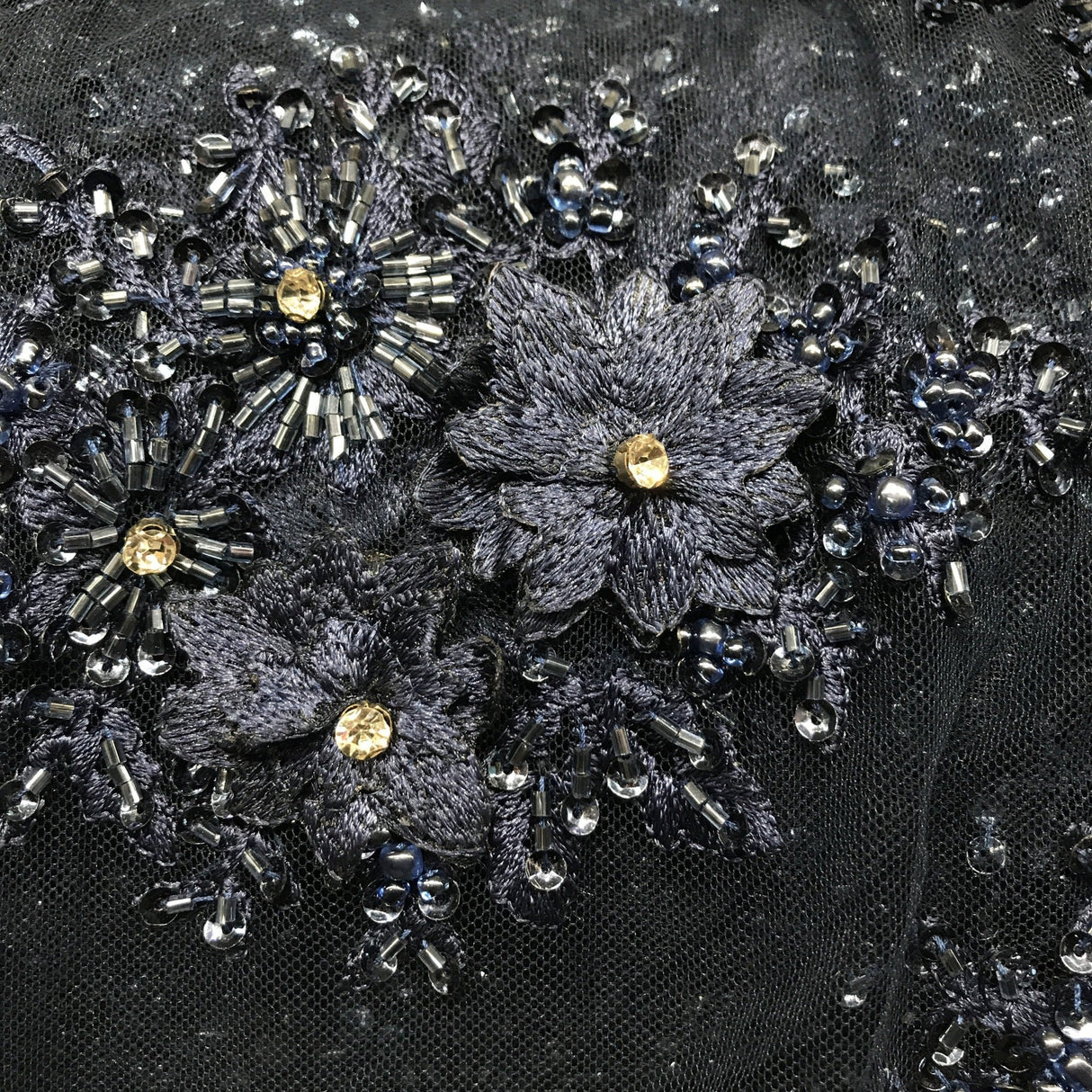 Beaded 3D Floral Lace Fabric