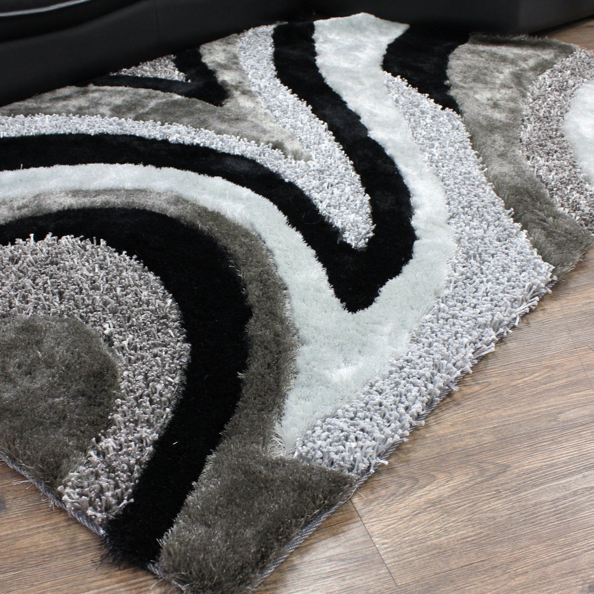 Geometric Shag Thick Design Area Rug - Shag Rug Fabric - Gray/Black Geometric Pattern, 2" Pile, 7'6" X 10'3" (1 Piece)