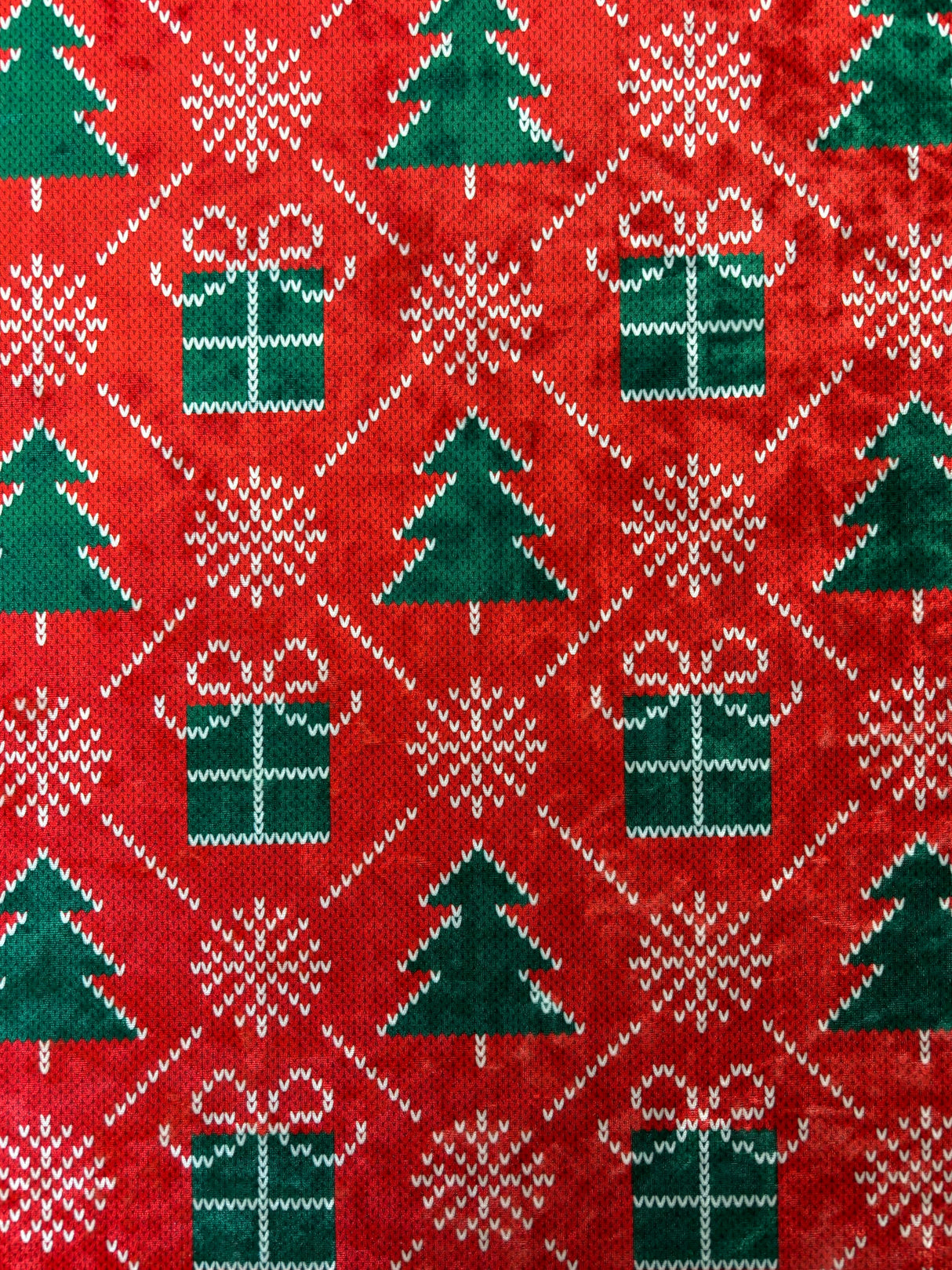 Christmas Print Crushed Velvet Fabric - Christmas Print, 4-Way Stretch, 36" X 60" (1 Yard)