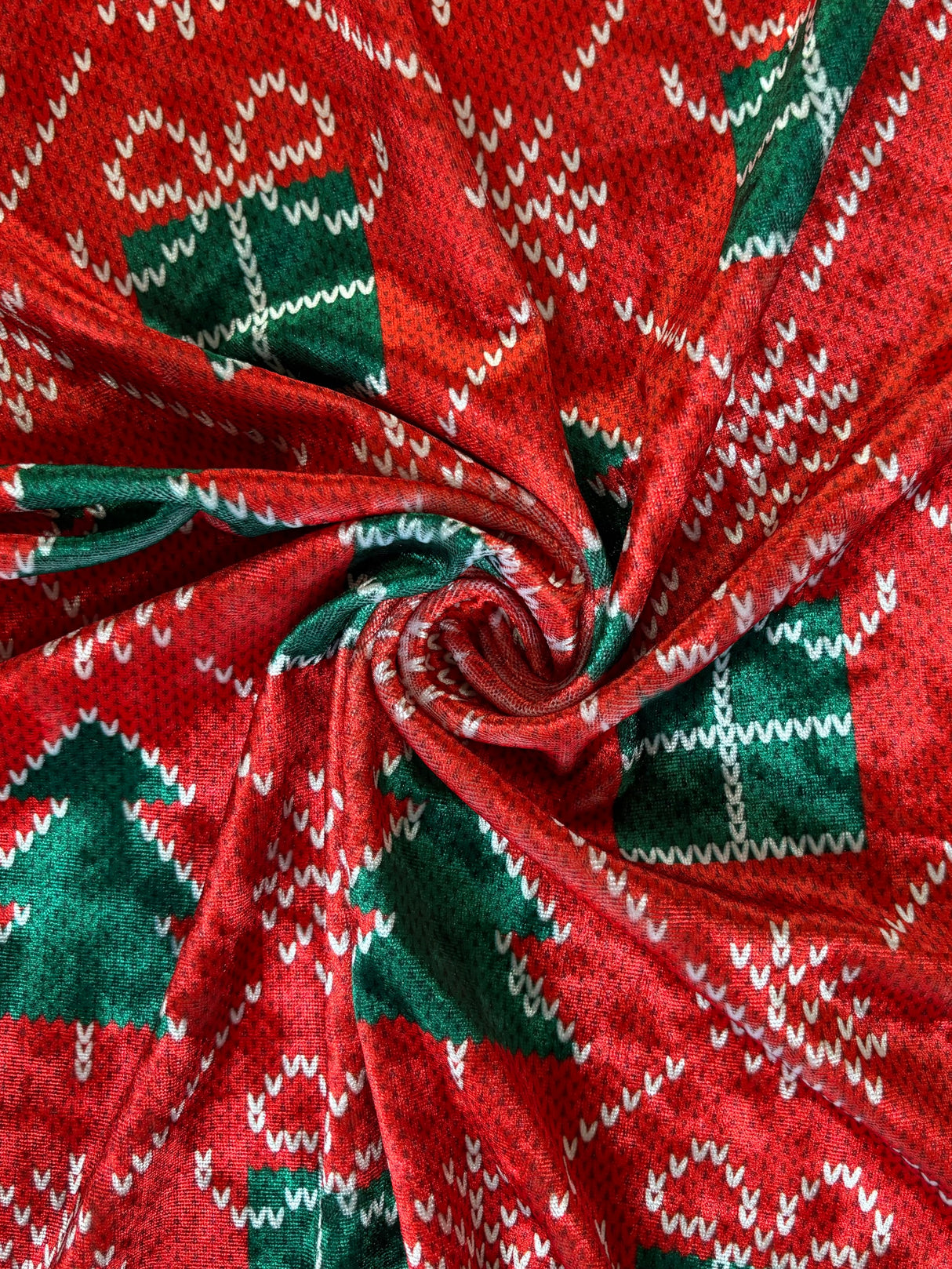 Christmas Print Crushed Velvet Fabric - Christmas Print, 4-Way Stretch, 36" X 60" (1 Yard)