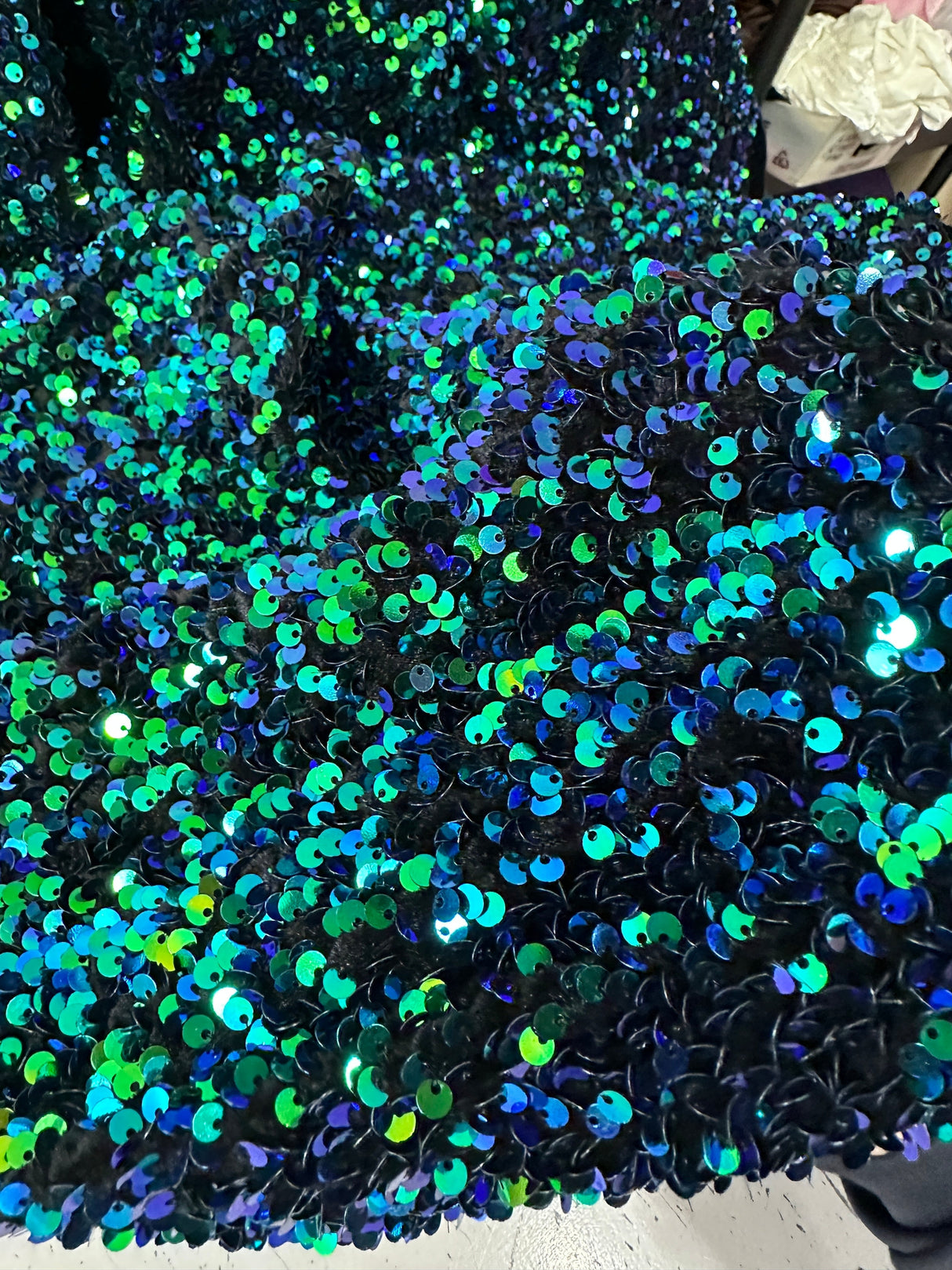 Iridescent Emerald Sequin Velvet