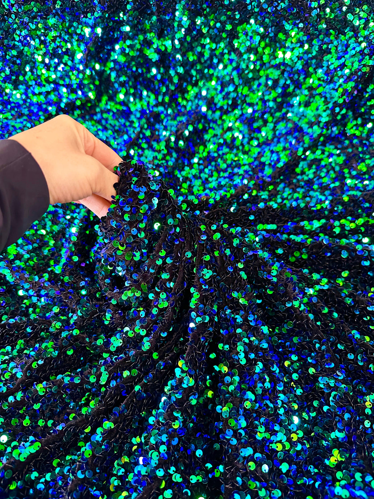 Iridescent Emerald Sequin Velvet