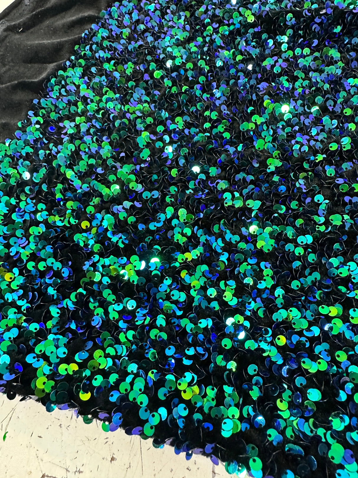 Iridescent Emerald Sequin Velvet