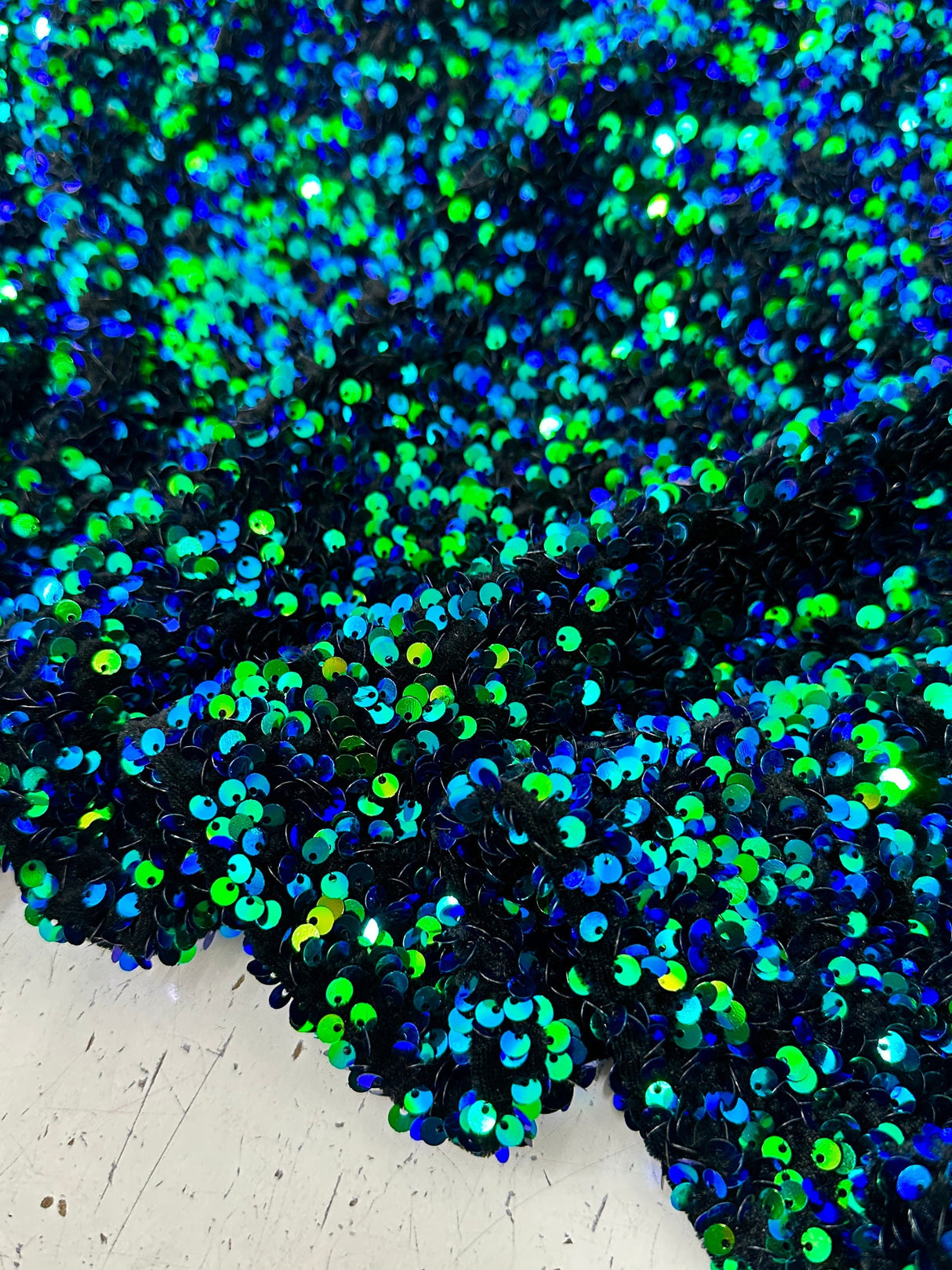 Iridescent Emerald Sequin Velvet