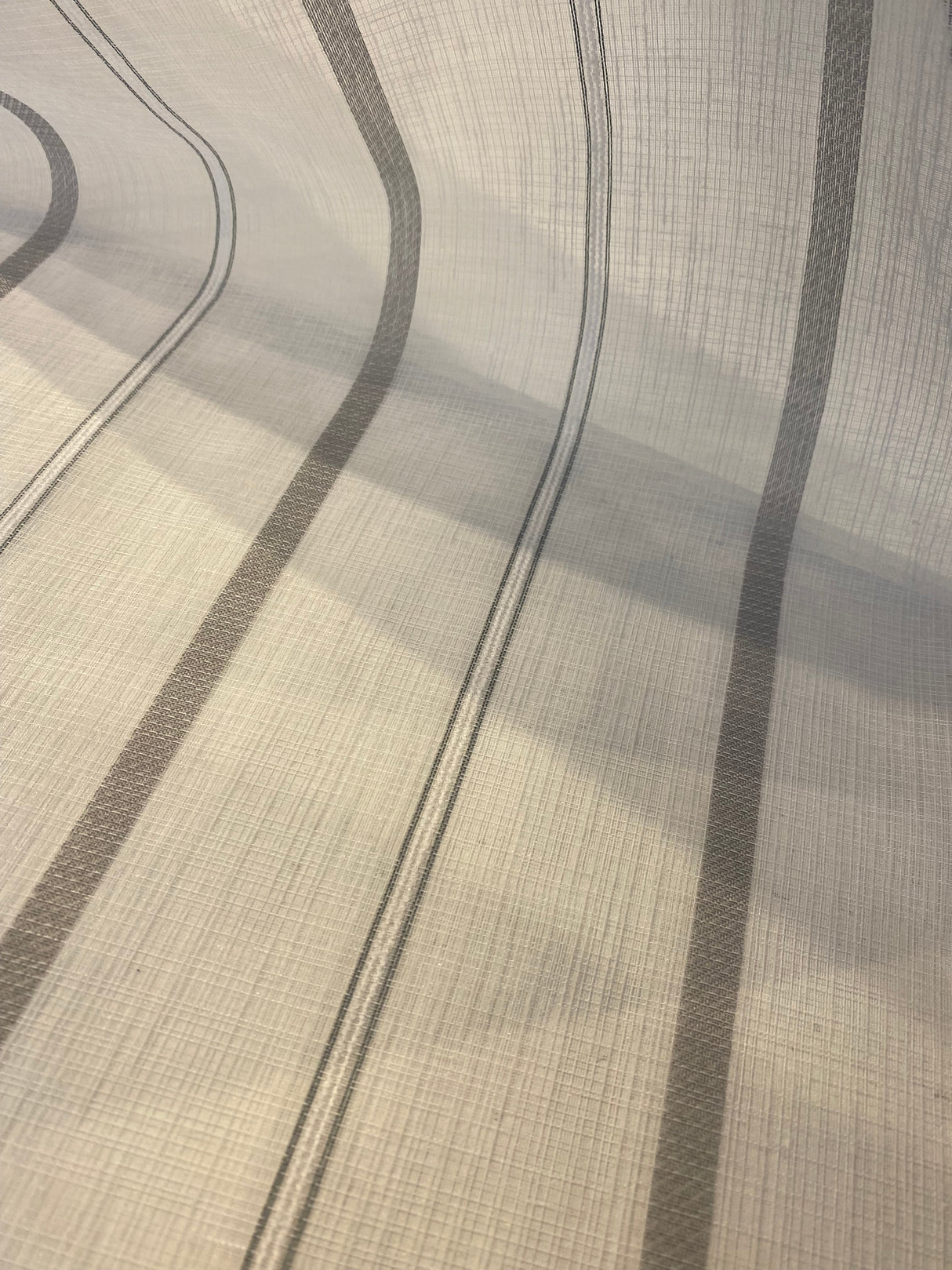 P Kaufmann Glacier White Linen Look Sheer Iznik Stripe Polyester Fabric - White, Stripe, 118" Width (1 Yard)