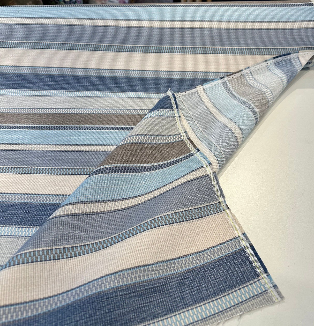 Sunbrella Ascend Spa Blue 145410-0009 Solution Dyed Acrylic Fabric - Spa Blue, Stripes, 54" Width (1 Yard)