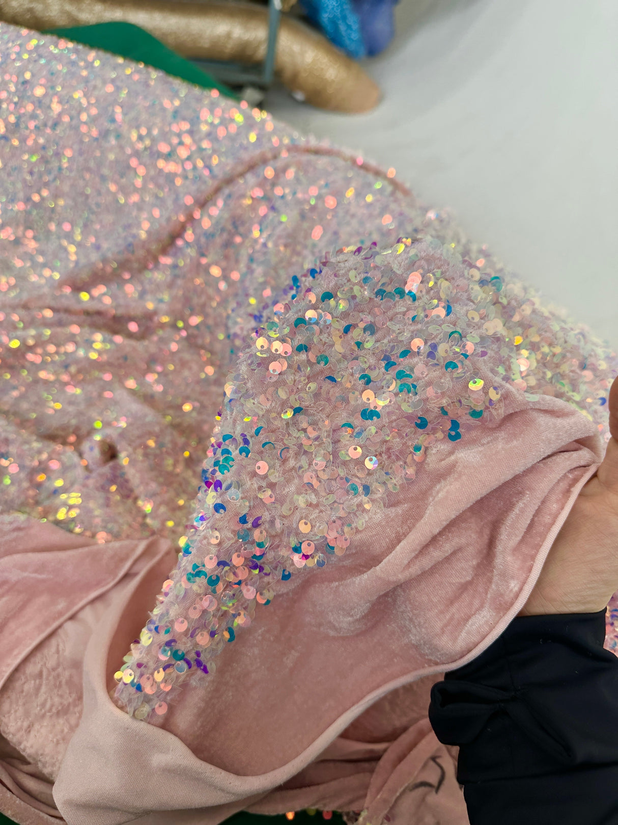 Stretch Sequin on Velvet Baby Pink