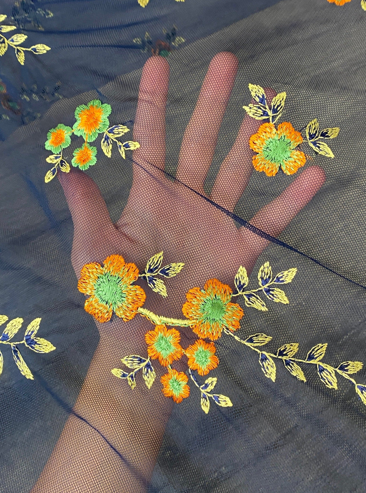 Floral Power Mesh Navy Orange