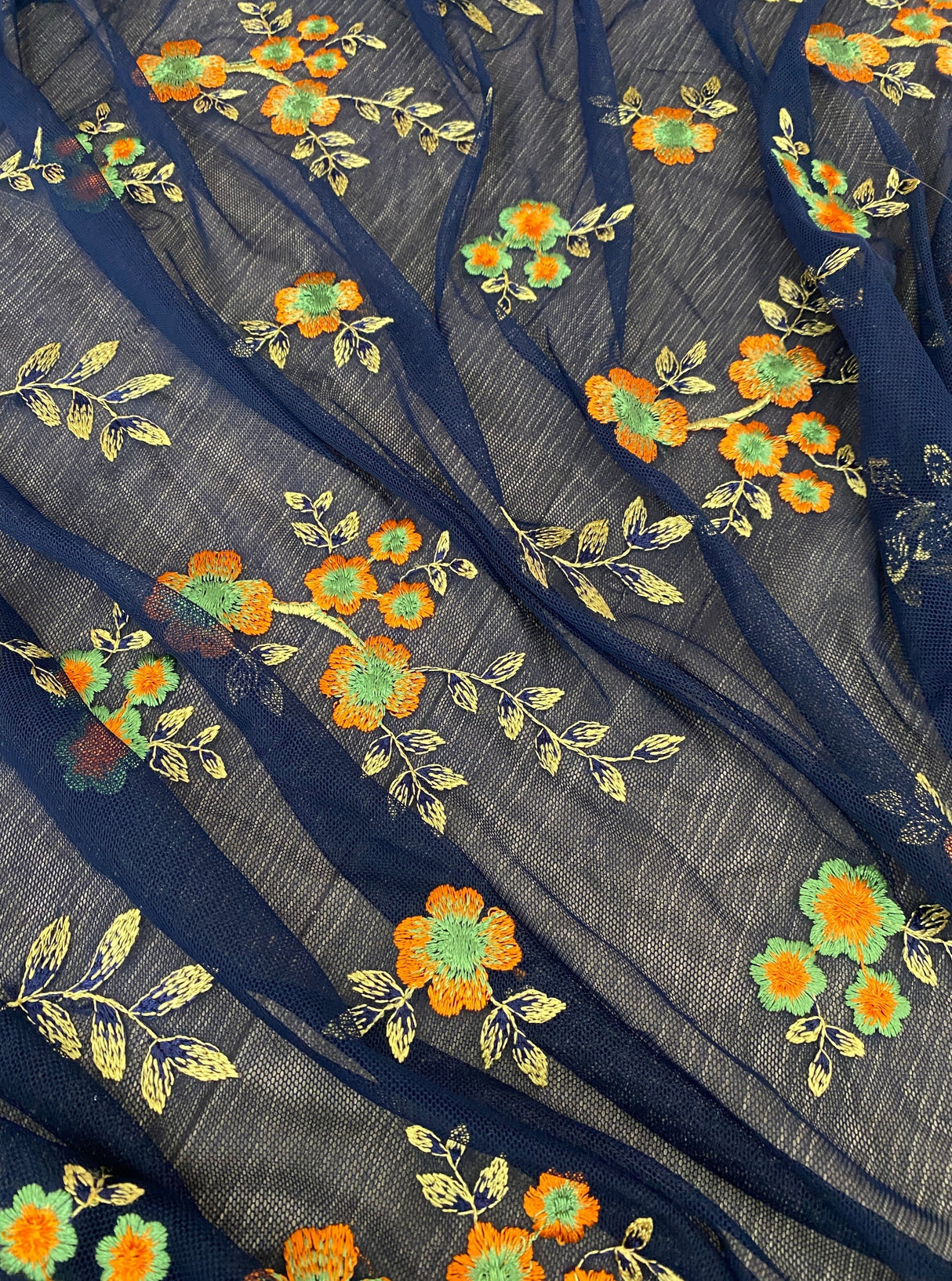 Floral Power Mesh Navy Orange