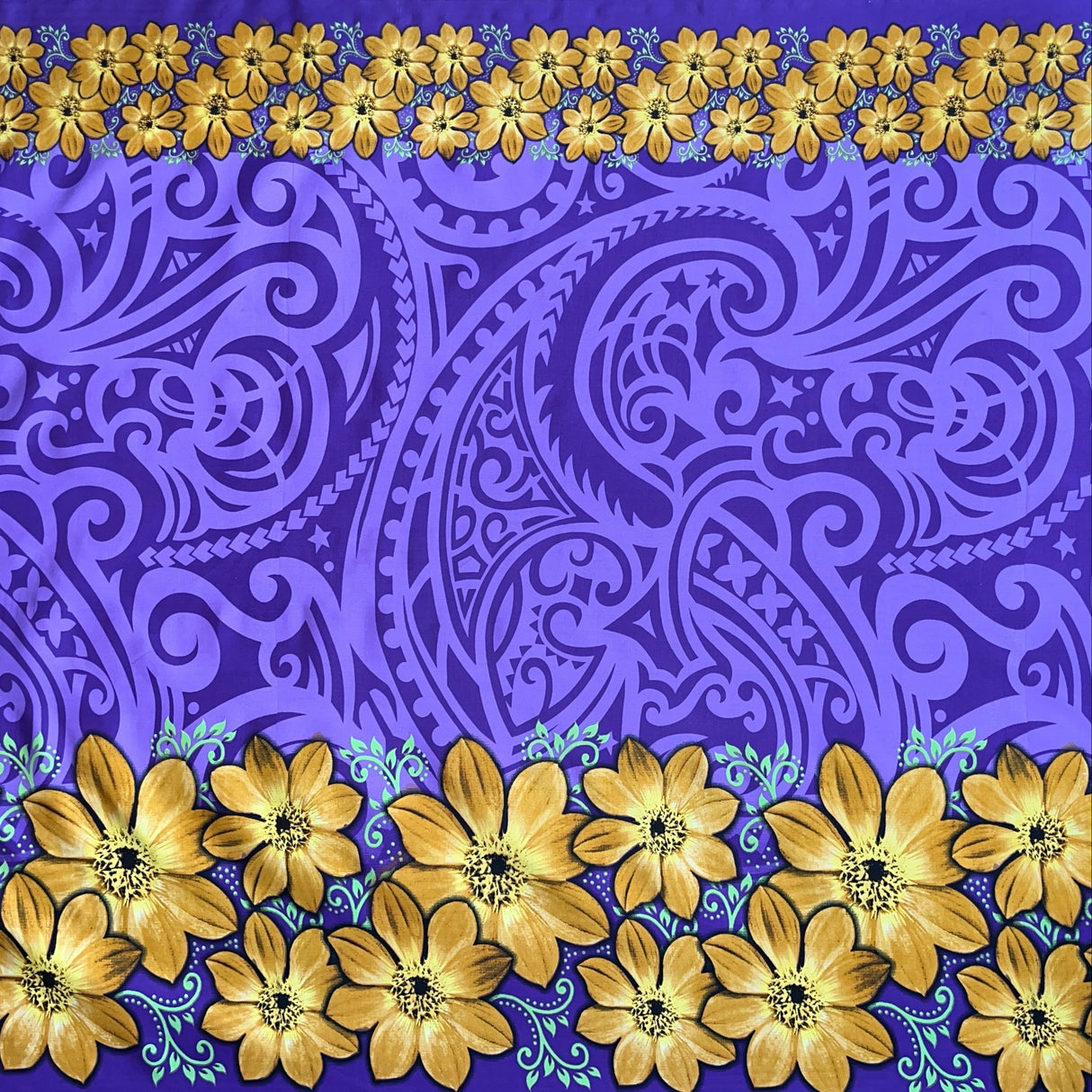 Polyester Fabric Traditional Polynesian Tattoo Daisy Double Border