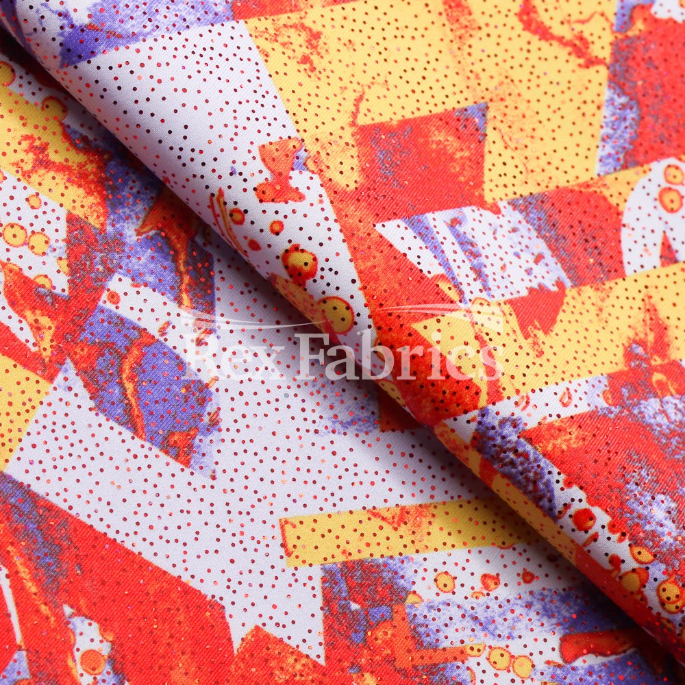 Geo Pop Foil Polyester Spandex Fabric - Multi-Color Geometric Foil, 58/60" Width, 240 GSM, 4-Way Stretch Tricot (1 Yard)