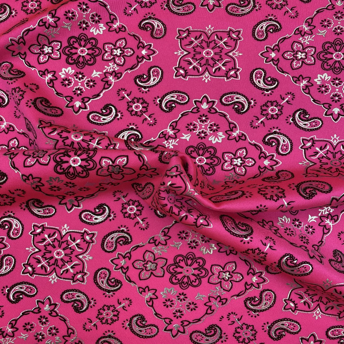 Bandana Paisley Print Nylon Spandex Fabric - Paisley Print, 60" Width (1 Yard)