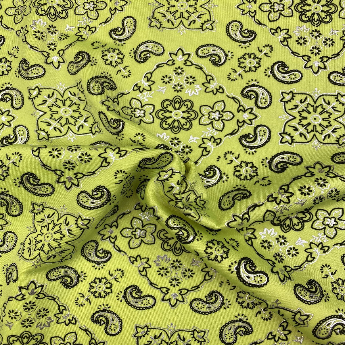 Bandana Paisley Print Nylon Spandex Fabric - Paisley Print, 60" Width (1 Yard)