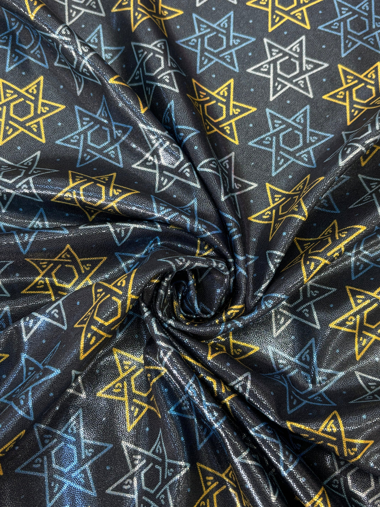 Star Of David Mystique Spandex Fabric - Metallic Star Of David Pattern, 60" Width (1 Yard)