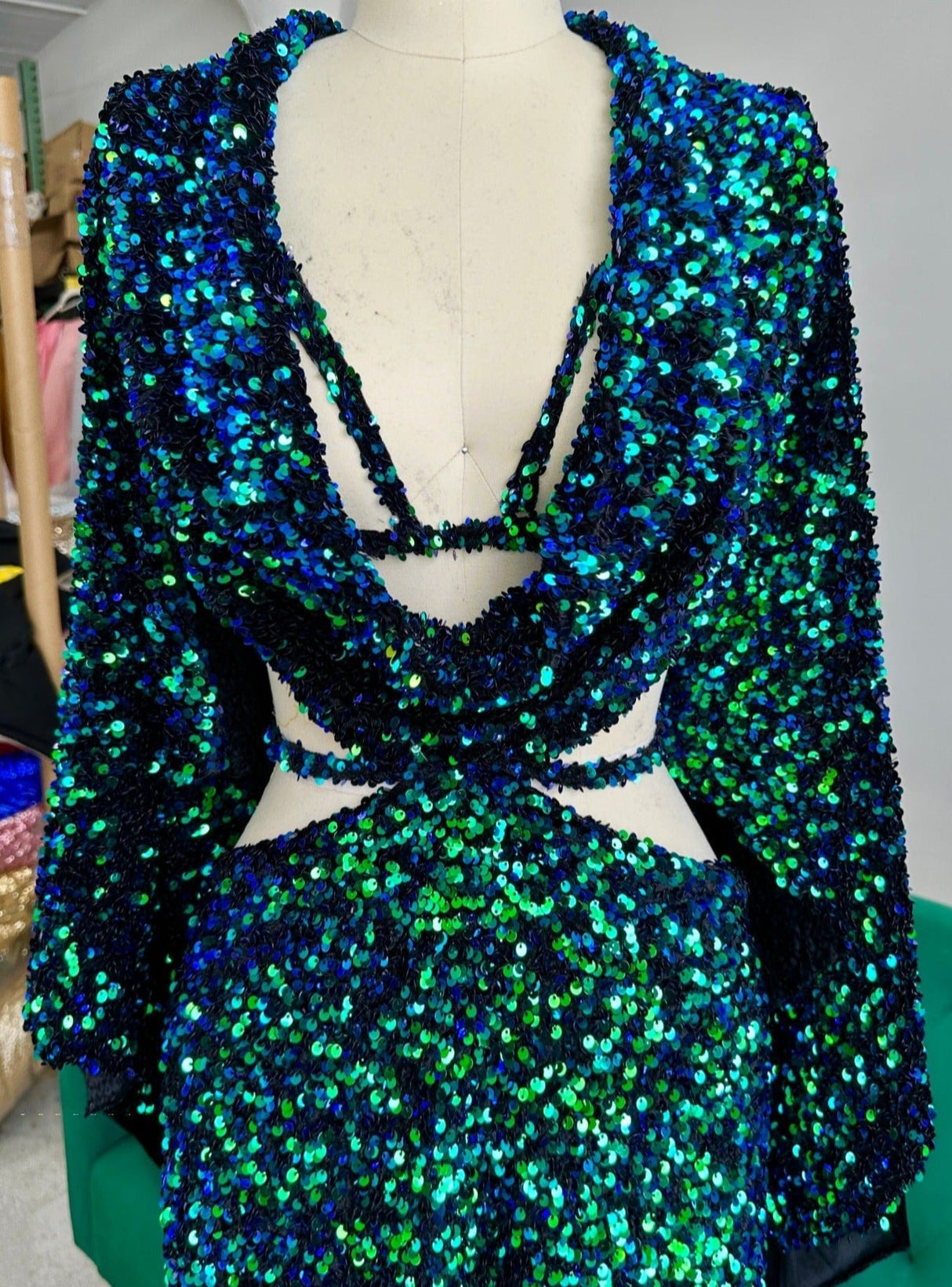 Iridescent Emerald Sequin Velvet