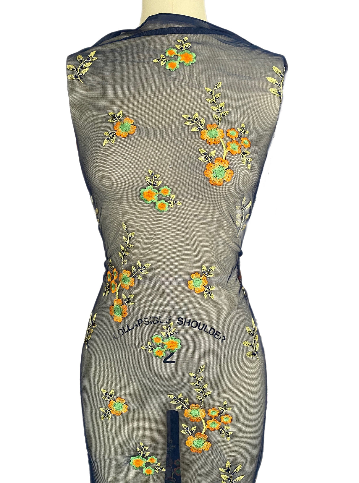 Floral Power Mesh Navy Orange