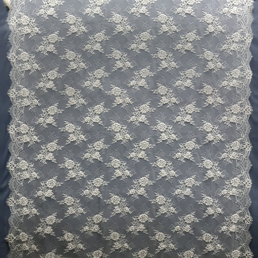 3 Yards Beaded Chantilly Embroidered Lace Fabric with Eyelash Scallop