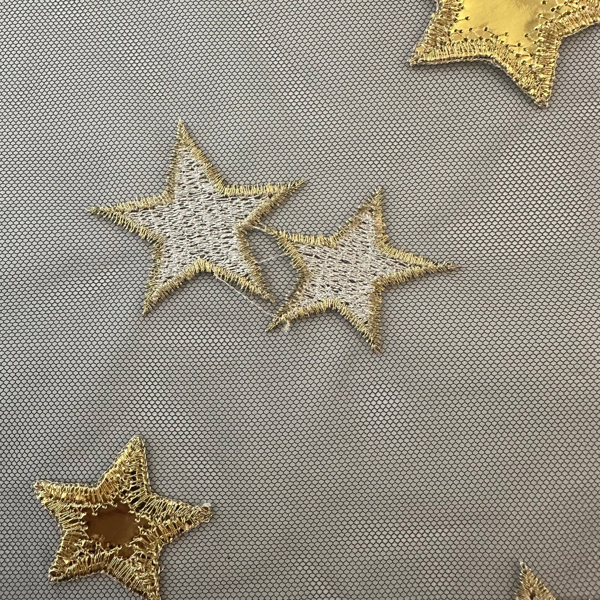 Polyester Tulle Starry Moon Metallic Embroidery Fabric 56" Black Base