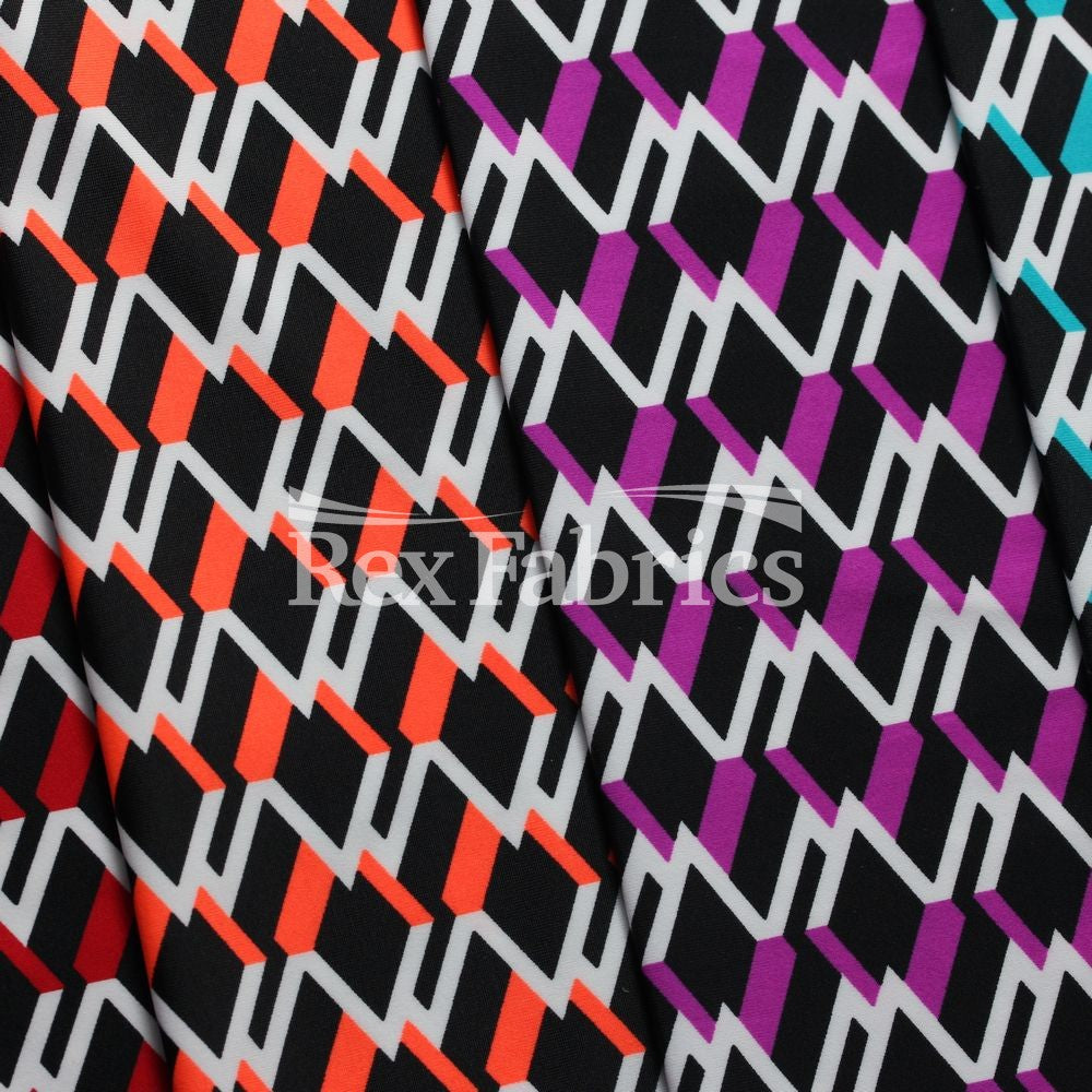 Neo Geo Nylon Spandex Fabric - Black/Neon Geometric Diamond Print, 58/60" Width (1 Yard)