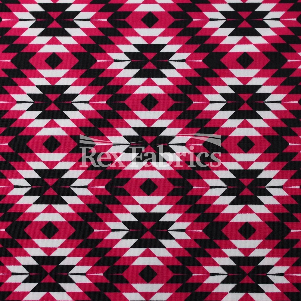 Krystal Nylon Spandex Fabric - 4-Way Stretch, Geometric Diamond Print, Midnight Gypsy/Black Turquoise/Raspberry Black, 58/60" Width (1 Yard)
