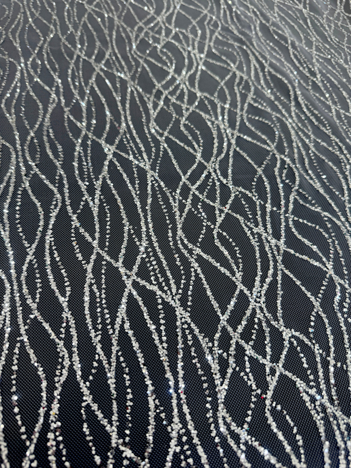 Silver Glitter Lace on Mesh