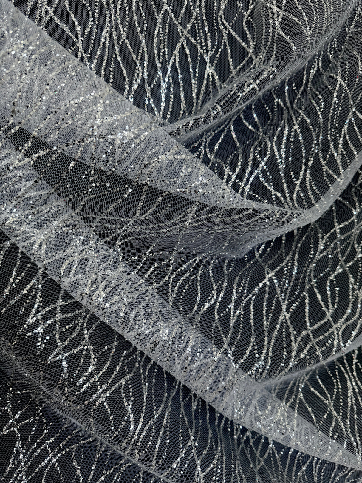 Silver Glitter Lace on Mesh