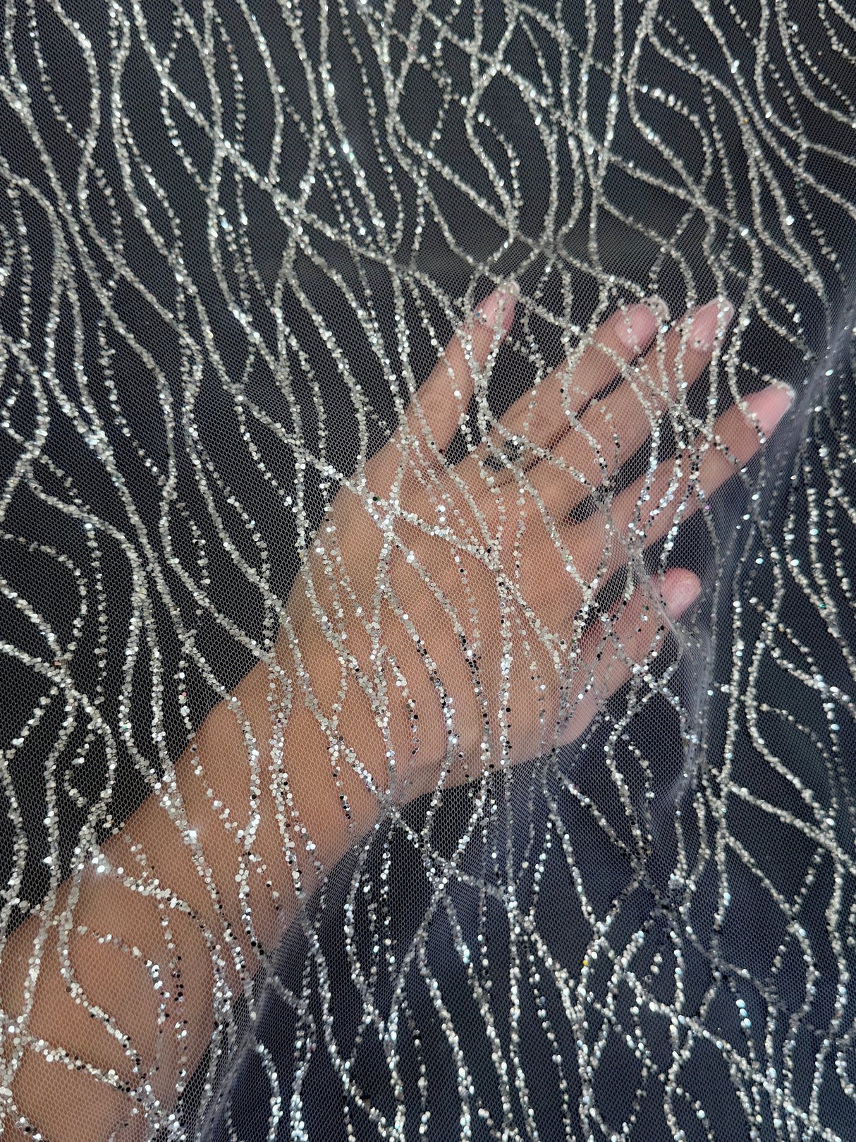 Silver Glitter Lace on Mesh