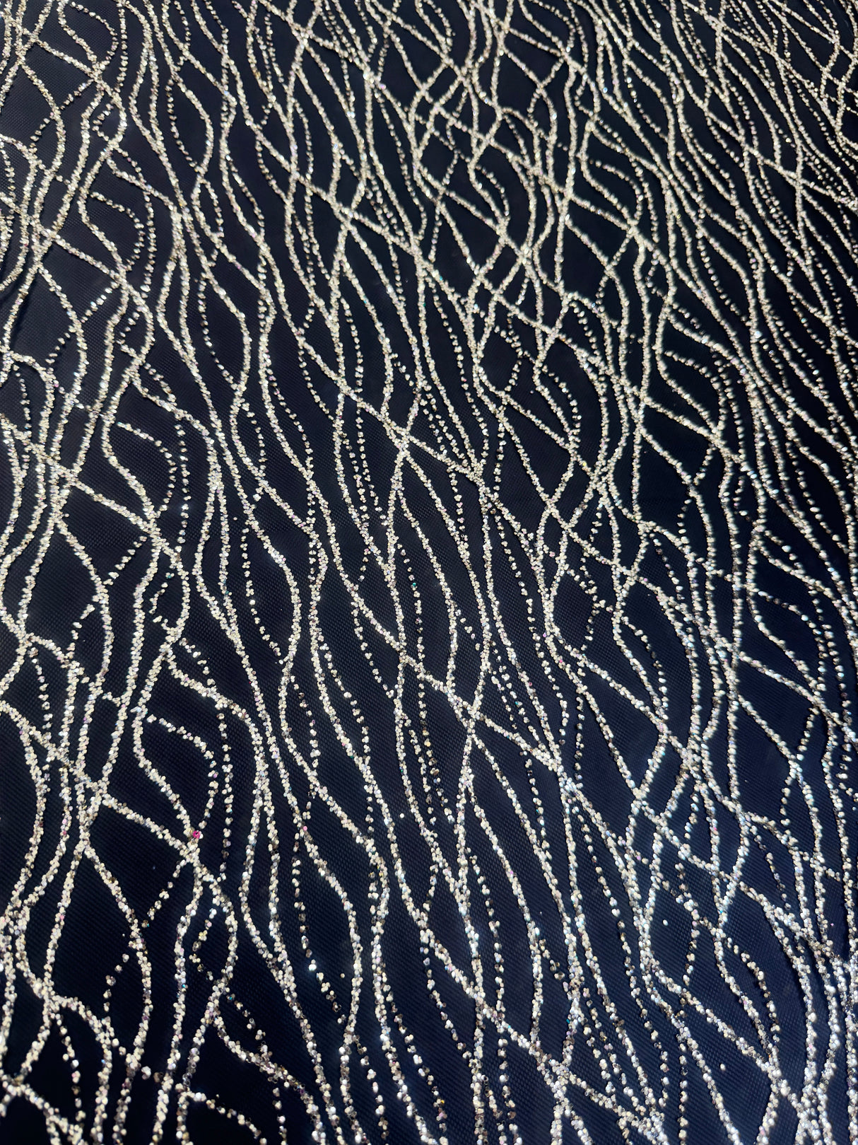 Gold Glitter Lace on Black Mesh