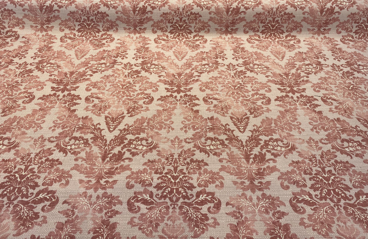Salmon Pink Floral Damask Canvas Upholstery Fabric - 56" Width, 100 Percent Cotton, Teflon Finish (1 Yard)