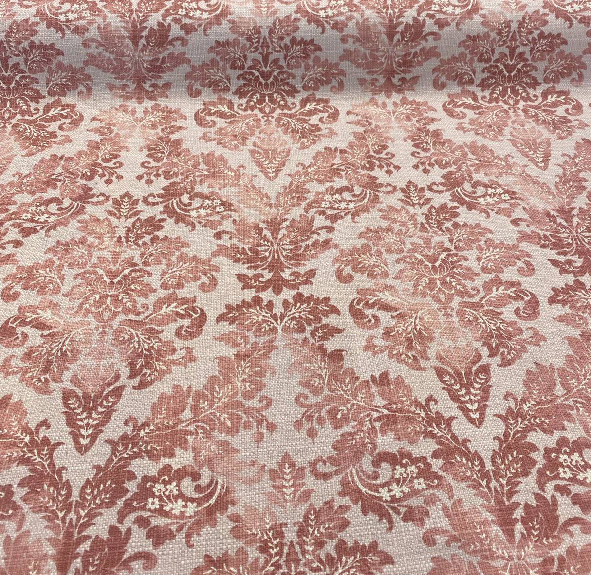 Salmon Pink Floral Damask Canvas Upholstery Fabric - 56" Width, 100 Percent Cotton, Teflon Finish (1 Yard)