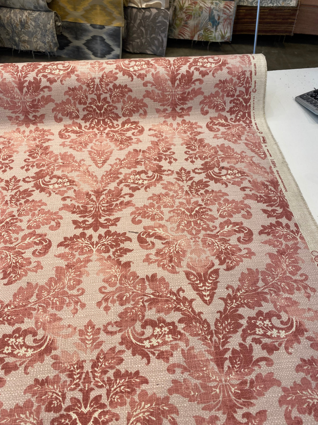 Salmon Pink Floral Damask Canvas Upholstery Fabric - 56" Width, 100 Percent Cotton, Teflon Finish (1 Yard)