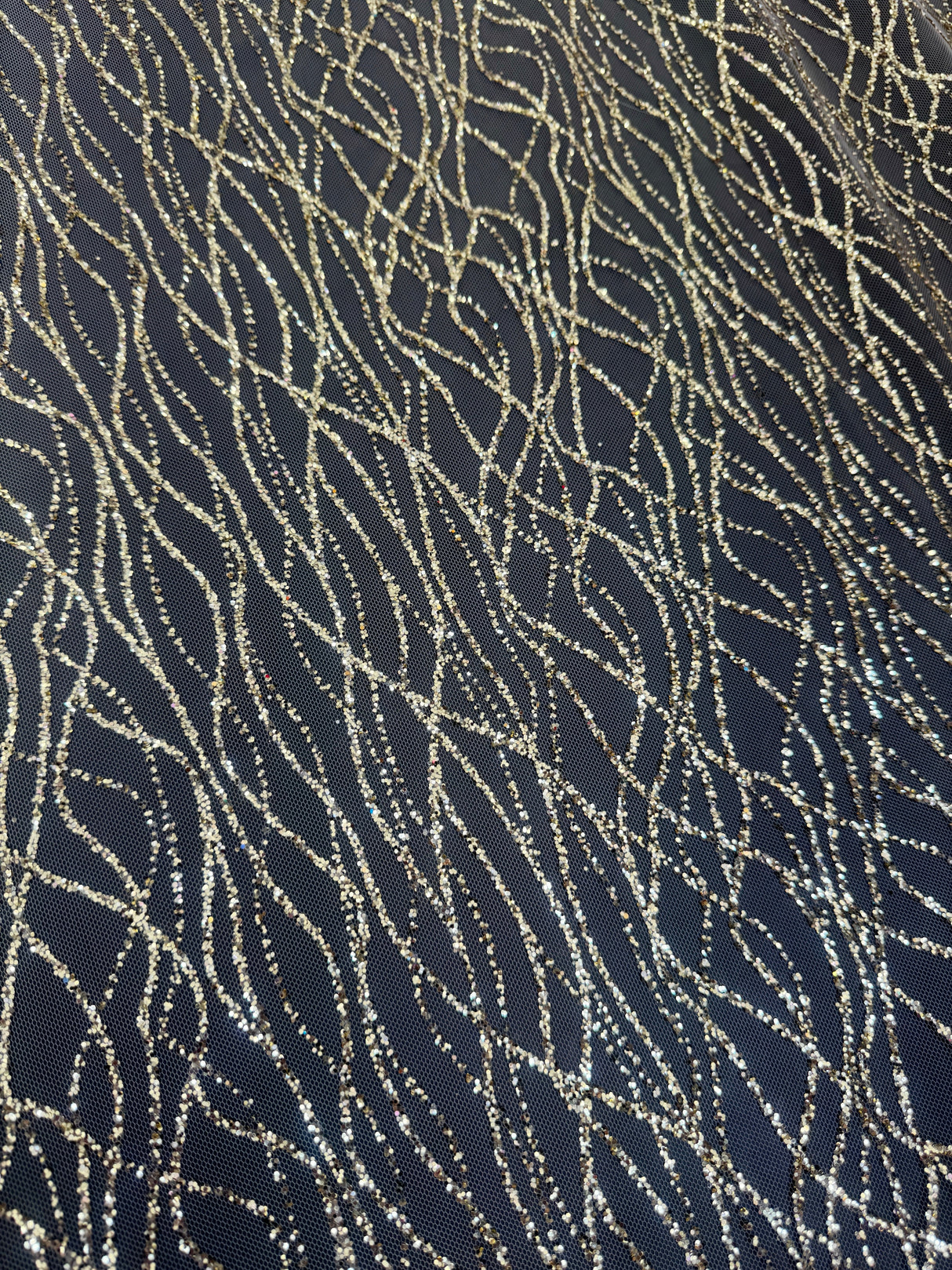 Gold Glitter Lace on Mesh