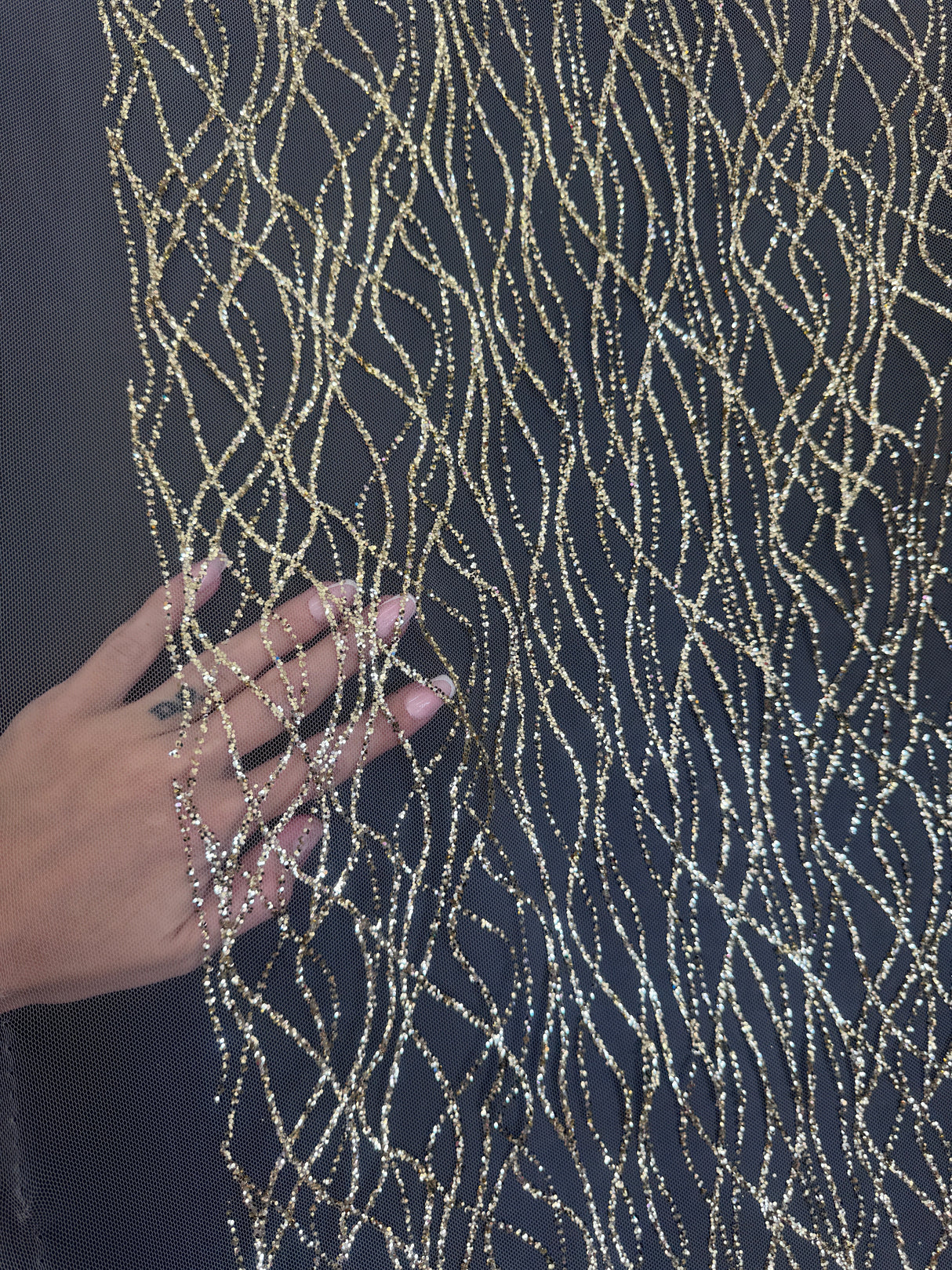 Gold Glitter Lace on Mesh