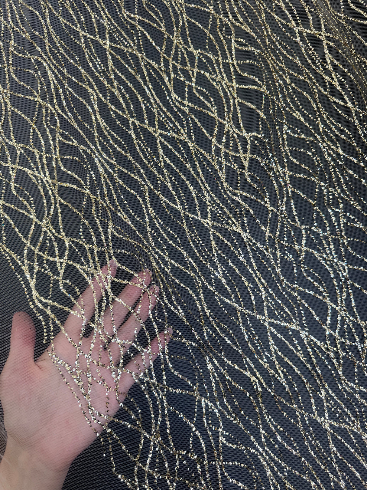 Gold Glitter Lace on Mesh