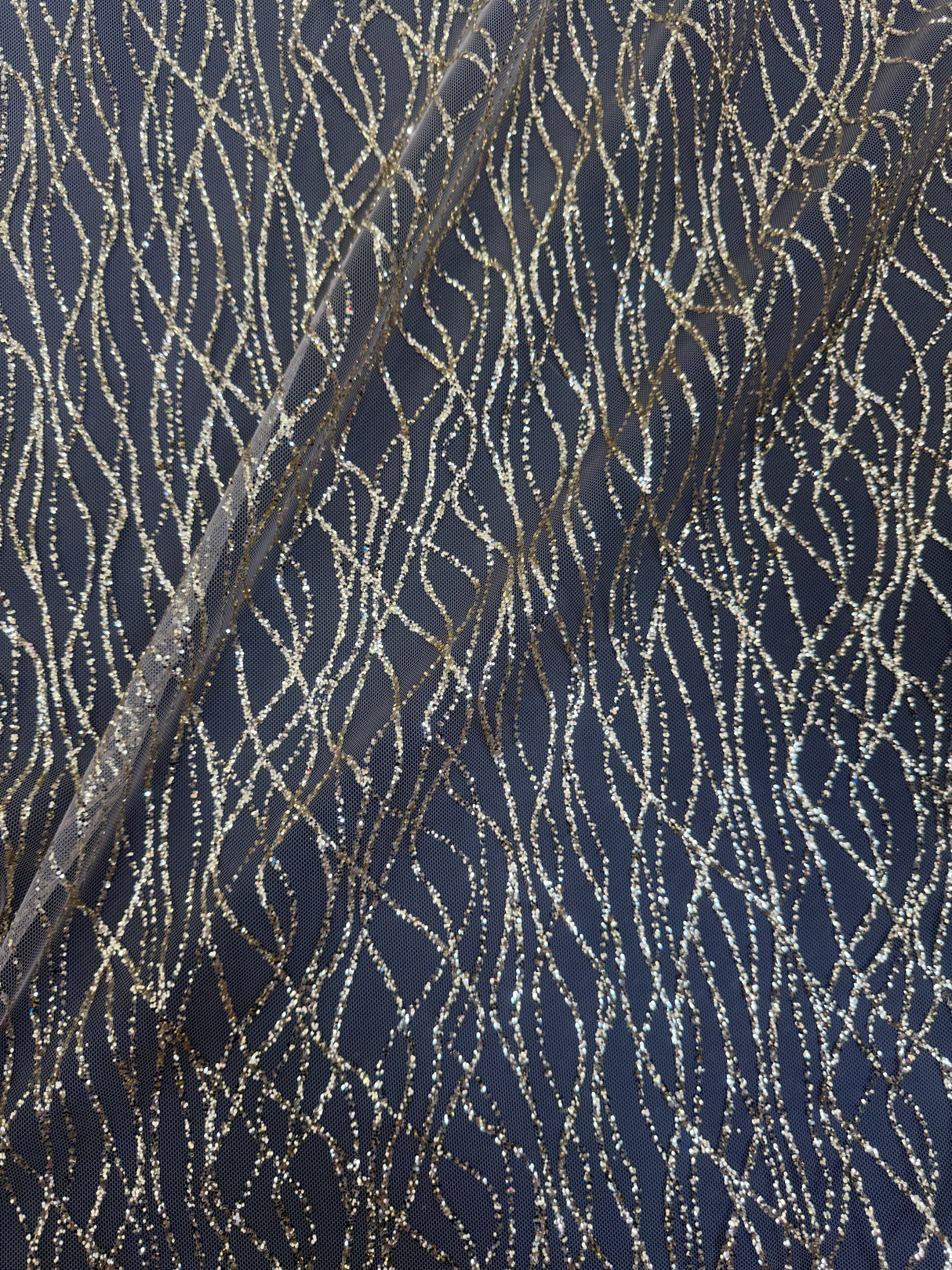 Gold Glitter Lace on Mesh