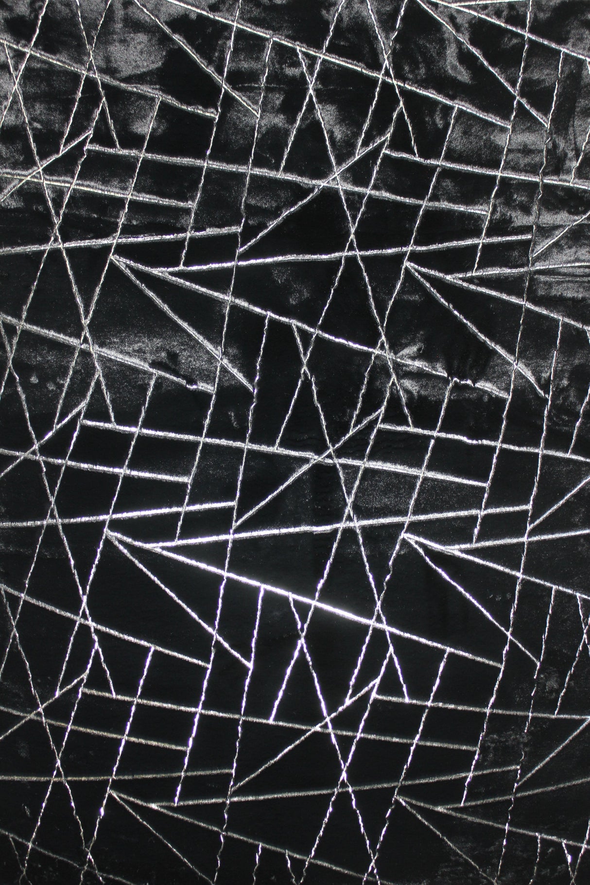 Black Lines Faux Rabbit Touch Rug - Silver Metallic Shimmery Design, 7'6" X 10'3" (1 Rug)