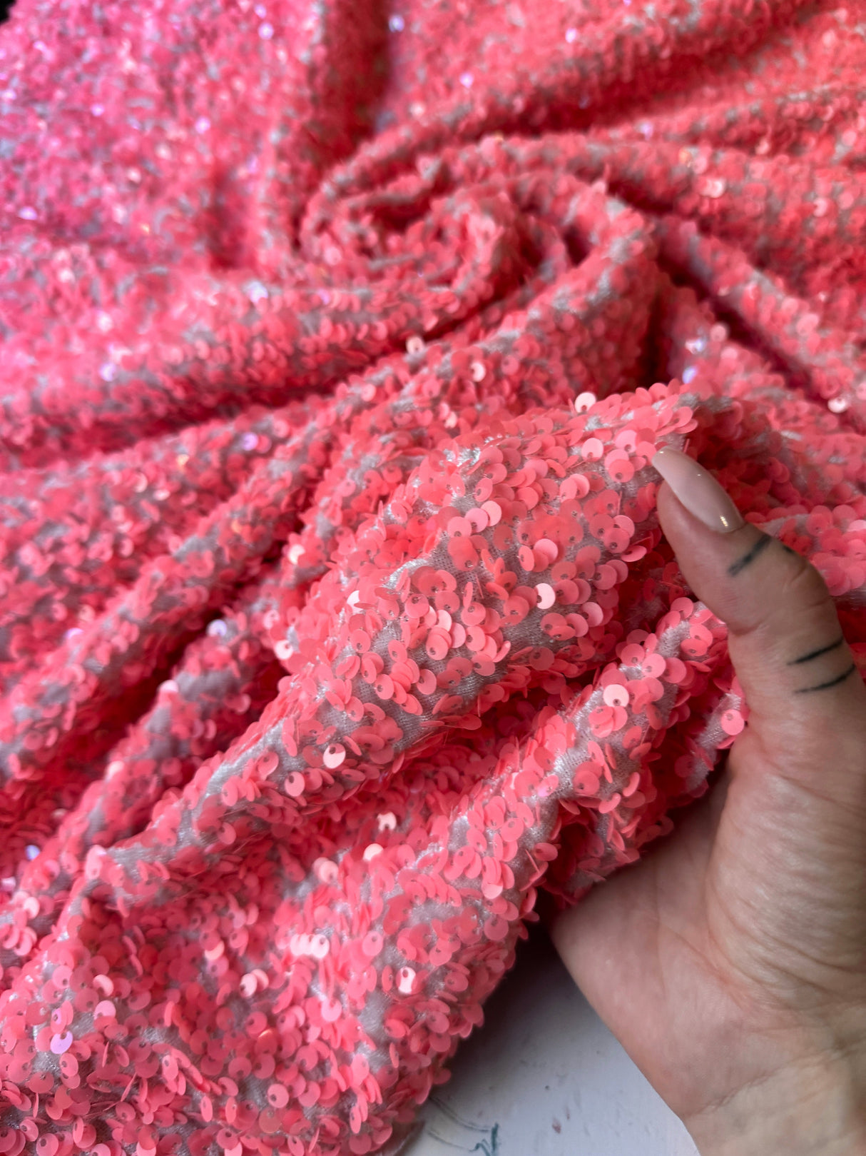 Sequin on Velvet Salmon Pink