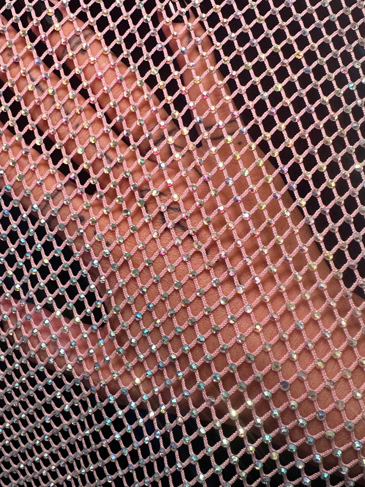 Pink Rhinestone Diamond Fishnet Mesh