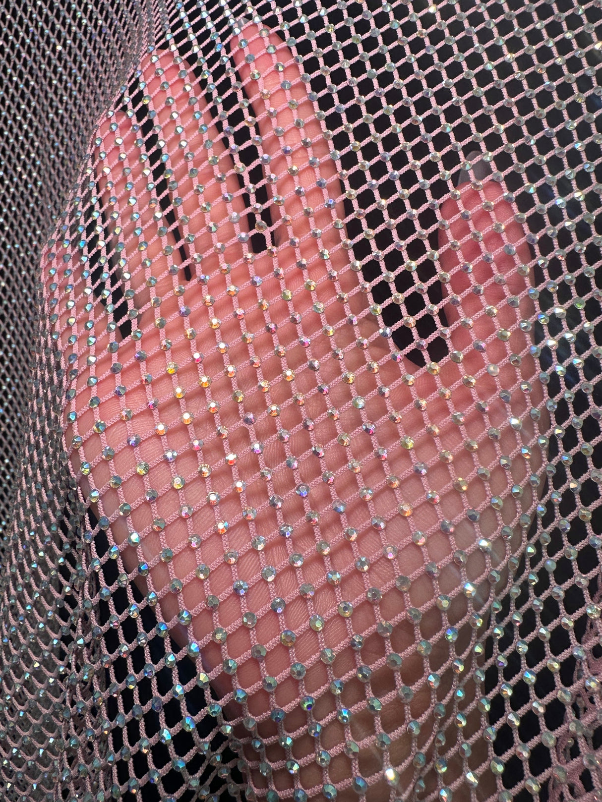Pink Rhinestone Diamond Fishnet Mesh