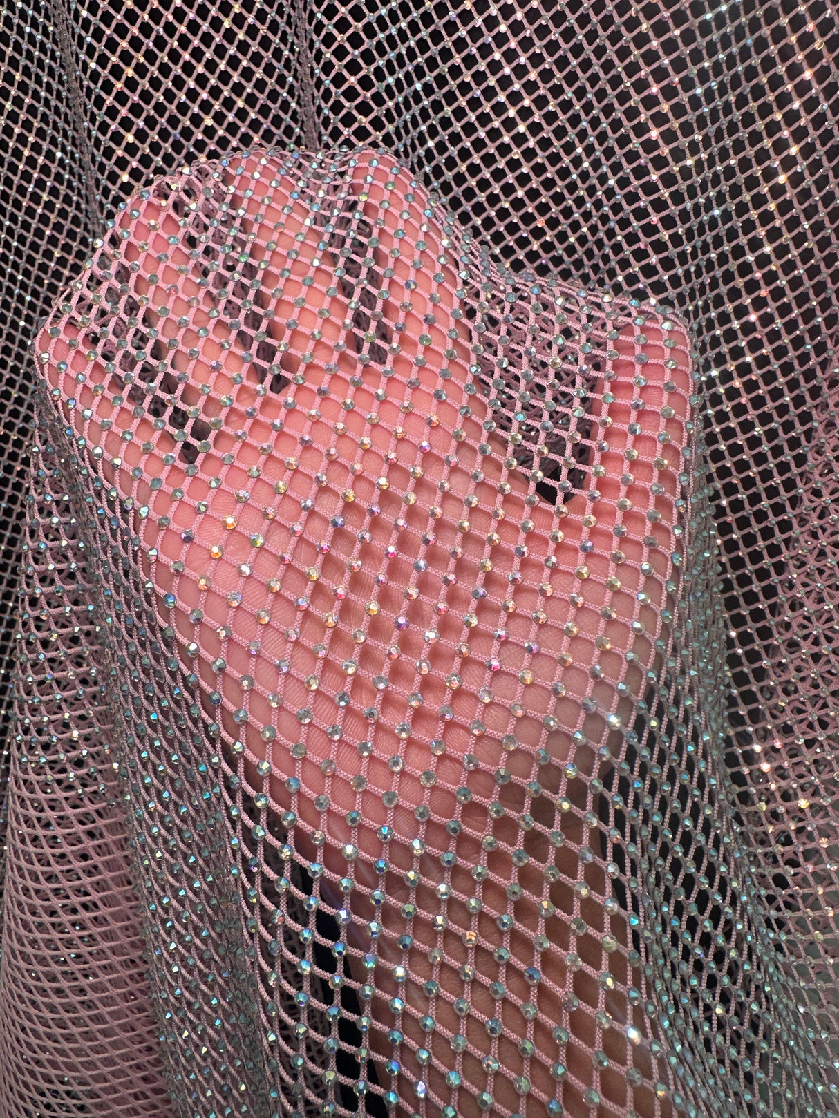 Pink Rhinestone Diamond Fishnet Mesh