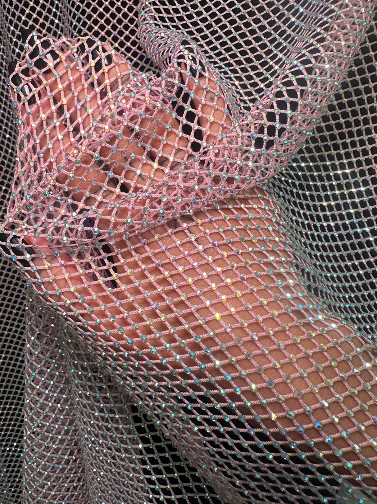 Pink Rhinestone Diamond Fishnet Mesh