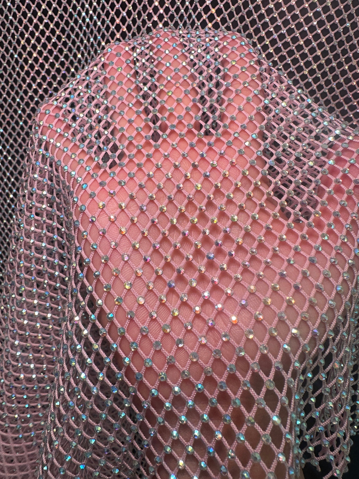 Pink Rhinestone Diamond Fishnet Mesh
