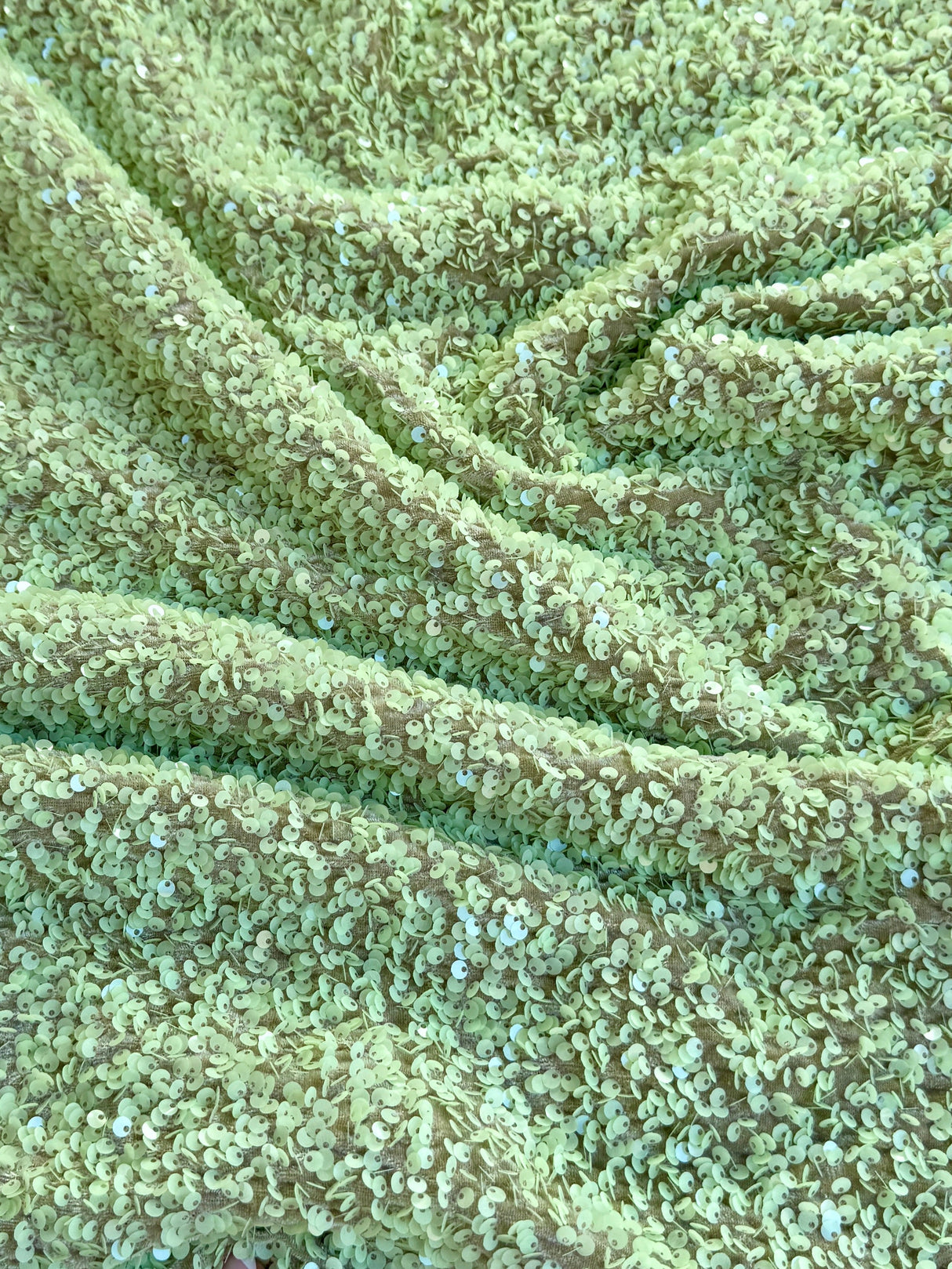 Stretch Sequin on Velvet Pistachio Green